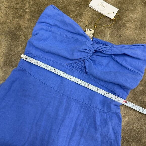 Blanco Royal blue 100% cotton linen strapless dress - Picture 7 of 8